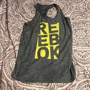 Reebok Women's Charcoal Tank Top with Neon Yellow Logo